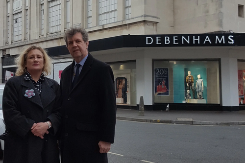 Isabel Brazil and David Brown outside Debenhams