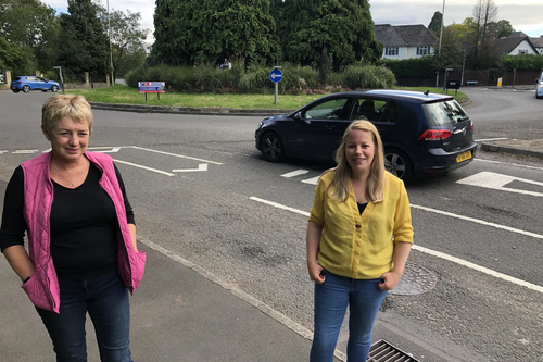 Sarah Sawyer and Linda Castle at Cheltenham Road roundabout