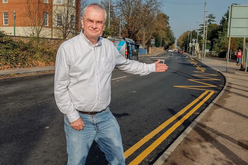 Jeremy Hilton in Horton Road following its resurfacing