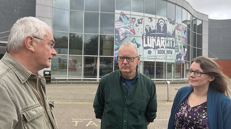Councillors Jeremy Hilton, Declan Wilson and Anne Radley discuss the shock closure of the GL1 leisure centre