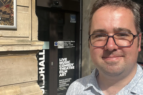 Councillor Sebastian Field outside the Guildhall arts venue in Gloucester