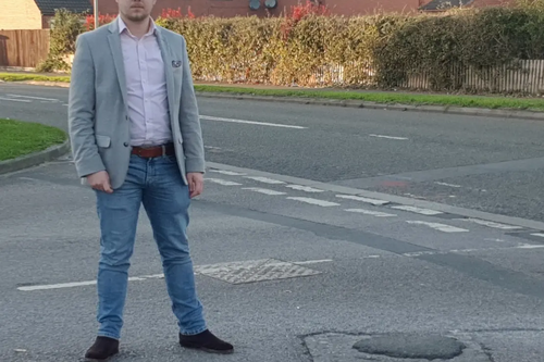 Liam Harries and Quedgeley pothole