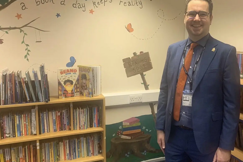 Sebastian Field in Grange Primary School'ss library
