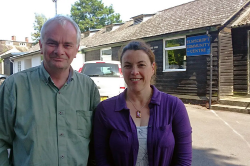 Jeremy Hilton & Emily Ryall - outside Elmscroft Community Centre